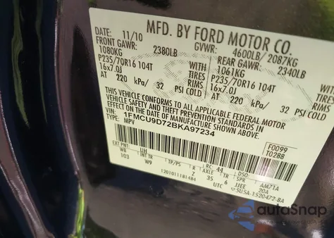 2011 Ford Escape Xlt from USA, damaged, VIN 1FMCU9D72BKA97234